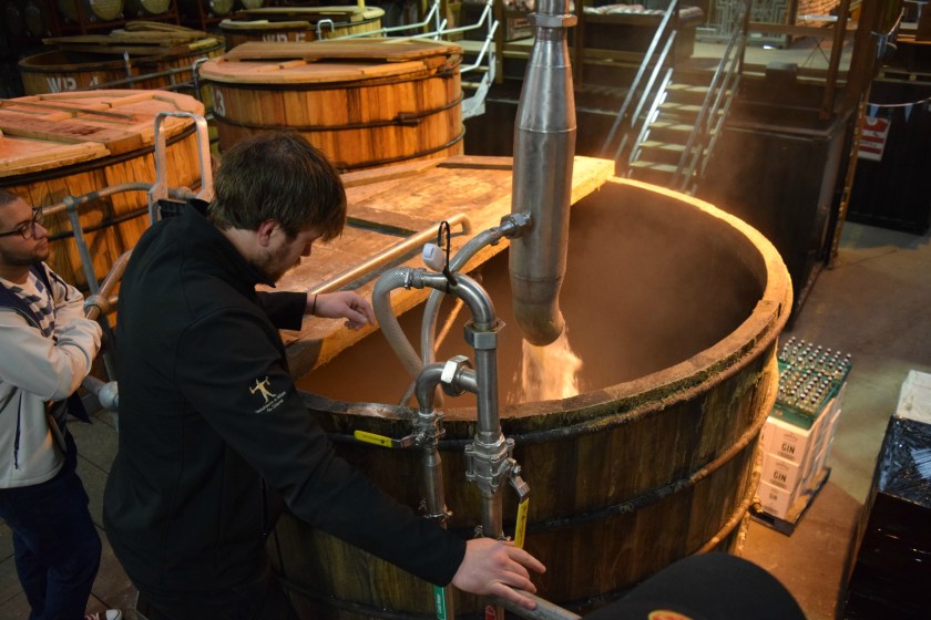 Michael Walsh filling up the Mash Tun